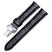 iStrap 21mm Calf Leather Padded Replacement Watch Band W/Push Button Deployment Buckle Black 21