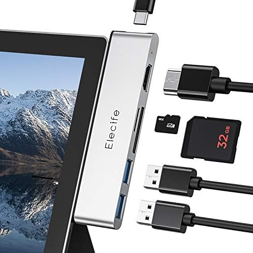 Elecife USB C Hub for Surface Pro 7, 6 in 2 Multiport Adapter Hub with