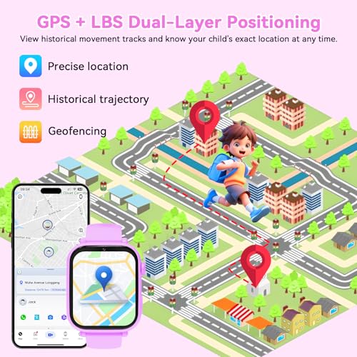 Berilona 4G Children's Smartwatch, Children's Smartwatch with Video Call and GPS, Phone, Voice Chat, SOS, School Mode, Alarm Clock, Pedometer, Games, Ideal Gift for Children 4-12 Years, Purple