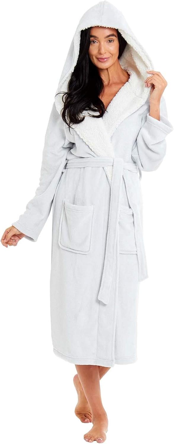 Ladies Soft \u0026 Cosy Hooded Dressing Gown 