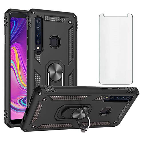 Phone Case for Huawei Y7 2019/Y7 Prime 2019/Y7 Pro 2019 with Tempered Glass Screen Protector Stand Ring Holder Shockproof Silicone Heavy Duty Accessories Magnetic Metal Hard Hawaii Hwauei Girls Black