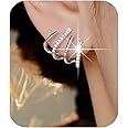 PANSHI Sterling Silver Post Earrings Silver Hoop Earrings for Women Trendy Stud Huggie Claw Earrings Cuff Hypoallergenic Jewelry Gifts