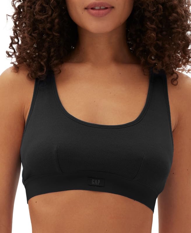 Photo 1 of GapBody Women's Ribbed Logo Comfort Racerback Bra (True Black, Small)