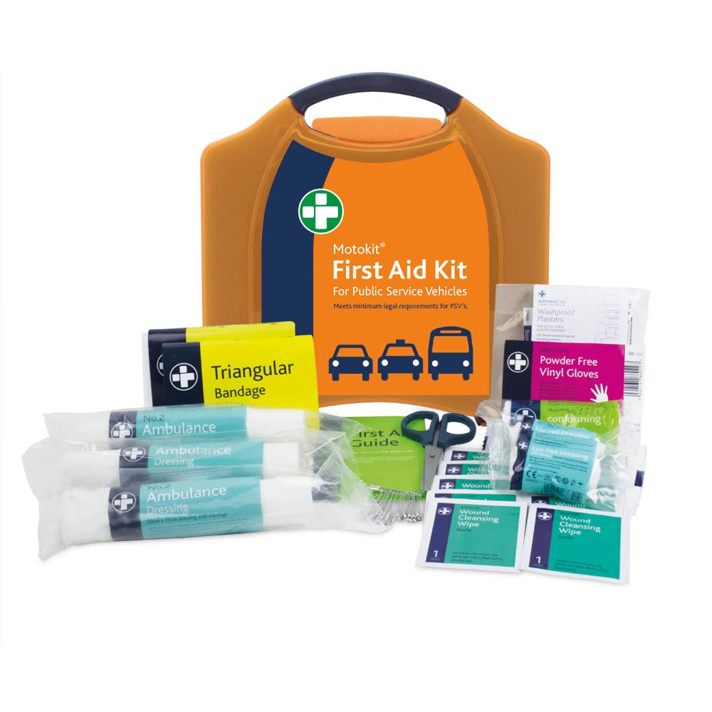 Public Service Vehicle First Aid Kit - PSV - in Large Orange Compact Aura Box - Wall Mountable Bracket