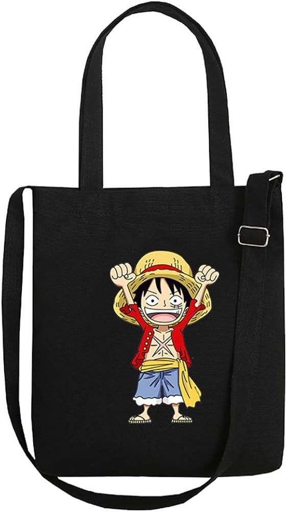 Anime One Piece Tote Bag Black Canvas Womens Handbag Shoulder Bags for