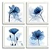 4 Panels Blue Flower Art Wall Decor - 12x12 Crystal Theme Giclee Paintings on Canvas for Home Bathroom Wall Decor
