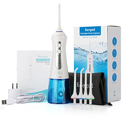Water Flosser Detachable Water Tank with Drain Hole Keep the Motor Dry Rechargeable Oral Irrigator Waterproof Keegud Cordless Dental Flosser 3 Pressure Normal/Soft/Pulse 4 Tips Portable Bag For Travel - Thumbnail 6