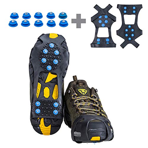 willceal Ice Cleats, Ice Grippers Traction Cleats Shoes and Boots Rubber Snow Shoe Spikes Crampons with 10 Steel Studs Cleats Prevent Outdoor Activities from Wrestling (Blue, Medium)