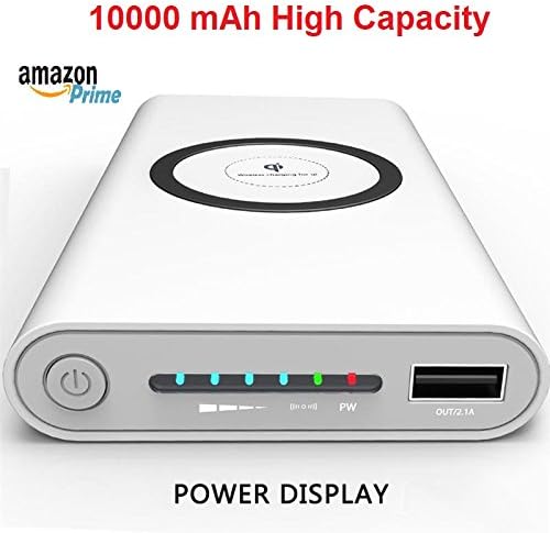 Wireless Charger Power Bank,Qi Power Bank,QiWirelessCharger 10000mAh External Battery Support Qi Charging Pack for iPhone X,iPhone 8,Samsung Galaxy S8/Note 8 Wireless Charging Pad (White)