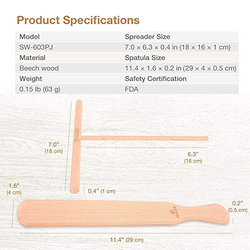 iSiLER Beechwood Crepe Spreader and Spatula Set, 2 Pieces 7 inches Crepe Spreaders, 1 Piece 11.4 inches Crepe Spatula