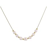 Valunia Dainty Pearl Necklace for Women, White Pink Freshwater Pearl 14K Gold Plated or Silver Chain Choker Long Necklace Everyday Jewelry Wedding Christmas Gift