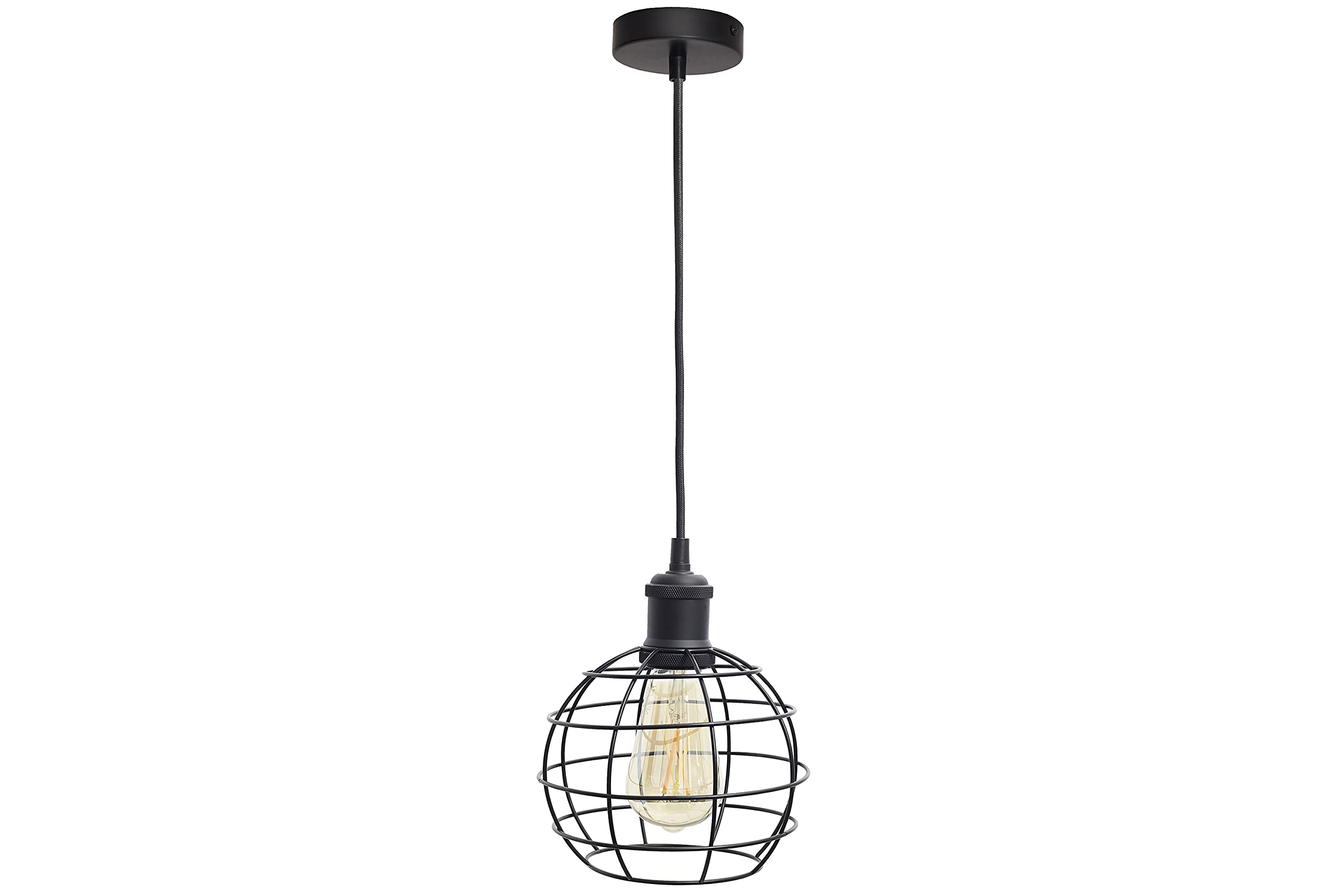 4lite Indoor Basket Pendant Ceiling Light (Matt Black) Round Bird Cage Shaped Decorative Cage Light with 640lm E27 ST65 LED Smart Amber Coated Filament Bulb- 4L1/7015-4Yr Guarantee
