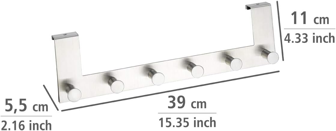 Wenko 4468060100 Door Clothes Rack Celano 6 Hooks, Metal Stainless Steel, 39 x 11 x 5.5 cm, Matt, Matt Stainless Steel - Image 4