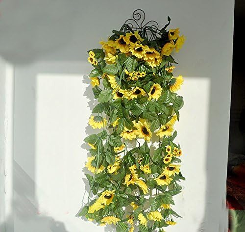 10pcs x 29.58 inch Artificial Lifelike Silk Sunflower Ivy Hang Flower Vine Rattan Cane Garland Bridges Wall Hanging Plant Wedding Party Home Garden Room Balcony Decoration #A