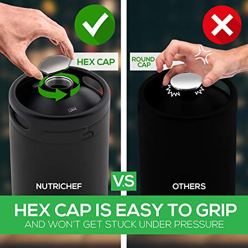 NutriChef-PKBRTP110-Mini-Keg-Detachable-Aluminum-Regulator-Spout-Easy-Storage-Under-Pressure-Homebrew-Growler-Beer-Dispenser-128oz-Powder-Coat-Black-Matte