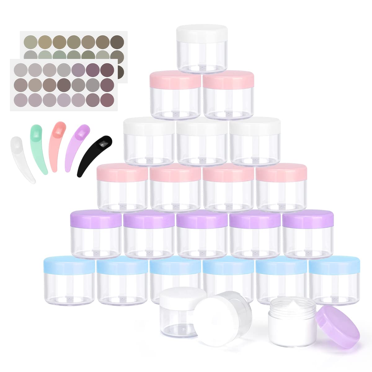 BELICOO 24 Pcs Sample Pots, 20ml Travel Cosmetic Jars with Lids for Women Eye Shadow Nails Powder, Lotion and Creams Storage (Multicolor) — image 1