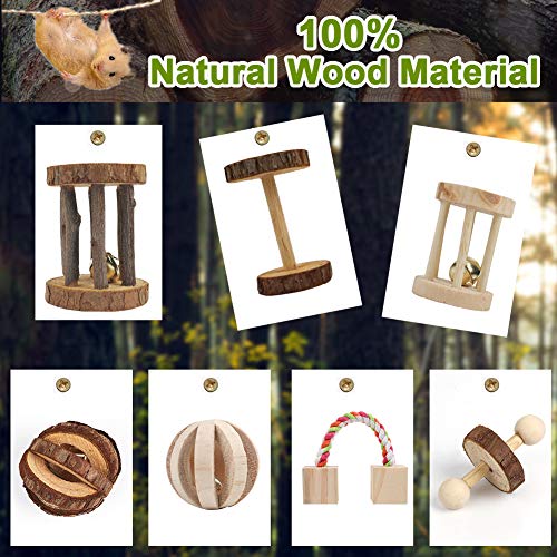 AriTan 7 Pcs Hamster Chew Natural Wooden Toys, Teeth Care for Small Animals Guinea Pig Rats Chinchillas Bunny Rabbits Bird Toys Accessories, Dumbells Exercise Bell Unicycle - Thumbnail 3