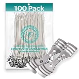 Hearts and Crafts Candle Wicks - 100% Natural Cotton, Pre-Waxed, Low Smoke 6" Wicks for DIY Candle Making, 100 Wicks Plus 2 Centering Devices