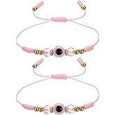 MECCANIXITY Light Pink Evil Eye Bracelets for Women Men Family 2 Pcs Adjustable String Good Luck Protection Handmade Eye Bracelet Blessing Jewelry