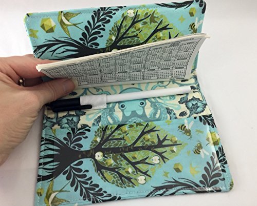 Duplicate Checkbook Cover Register with Pen Holder - Tula Pink Tree of Life in Pool Blue