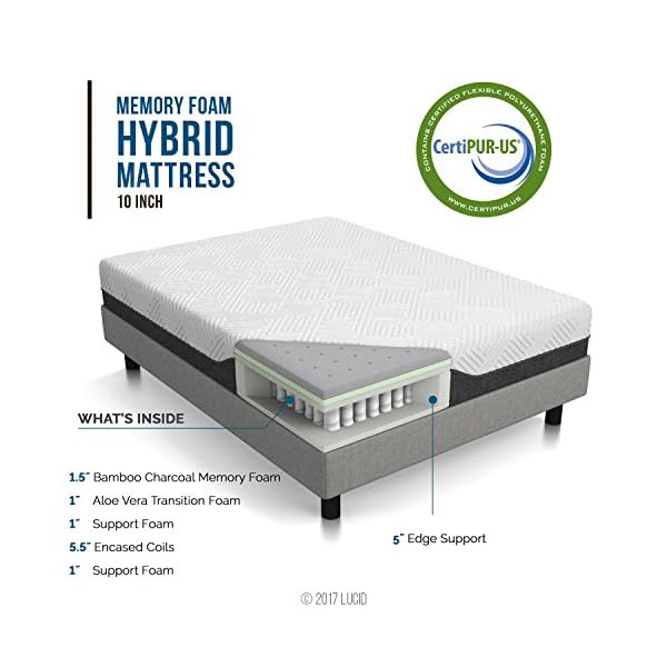 Lucid 10 Inch Hybrid Mattress Bamboo Charcoal and Aloe Vera Infused
