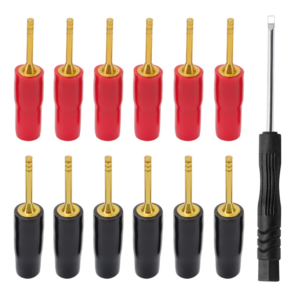 KUOQIY 12 PCS Gold Plated 2mm Banana Plug Screw Type, Audio Amplifier Wiring Plug Adapters Speaker Pin Connectors (6 Red + 6 Black) — image 1