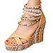 getmorebeauty Women's Wedge Sandals With Pearls Across The Top Platform Sandals High Heels