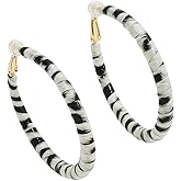 ZENCHEER Round Dangle Hoop Clip On Earrings for Women - 80s 90s Retro Leopard Pattern Big Circle Earrings Clips for Non-Pierced Ears Statement Jewelry Gifts