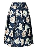 Persun Women Cute Cartoon Cat Print High Waist Skater Midi Skirt