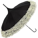 Outgeek Pagoda Umbrella Anti-Uv Parasol Sunproof Lace Trim with Hook Handle
