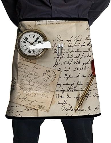 Vintage Old Paper Pen Watch Writing Stamp Postcard Men And Women Kitchen 3D Apron For Cooking, Baking, Crafting, Gardening, BBQ-Navy &amp; Cream