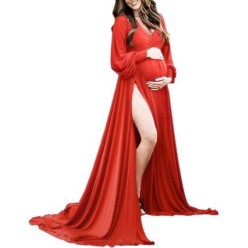 ChoiyuBella Maternity Dress for Photoshoot Baby Shower - Off Shoulder Long  Sleeve Sweetheart Maxi Gown, Flowy Side Slit Pregnancy Photography Dress  for Women Formal Red S in Dubai - UAE | Whizz Dresses