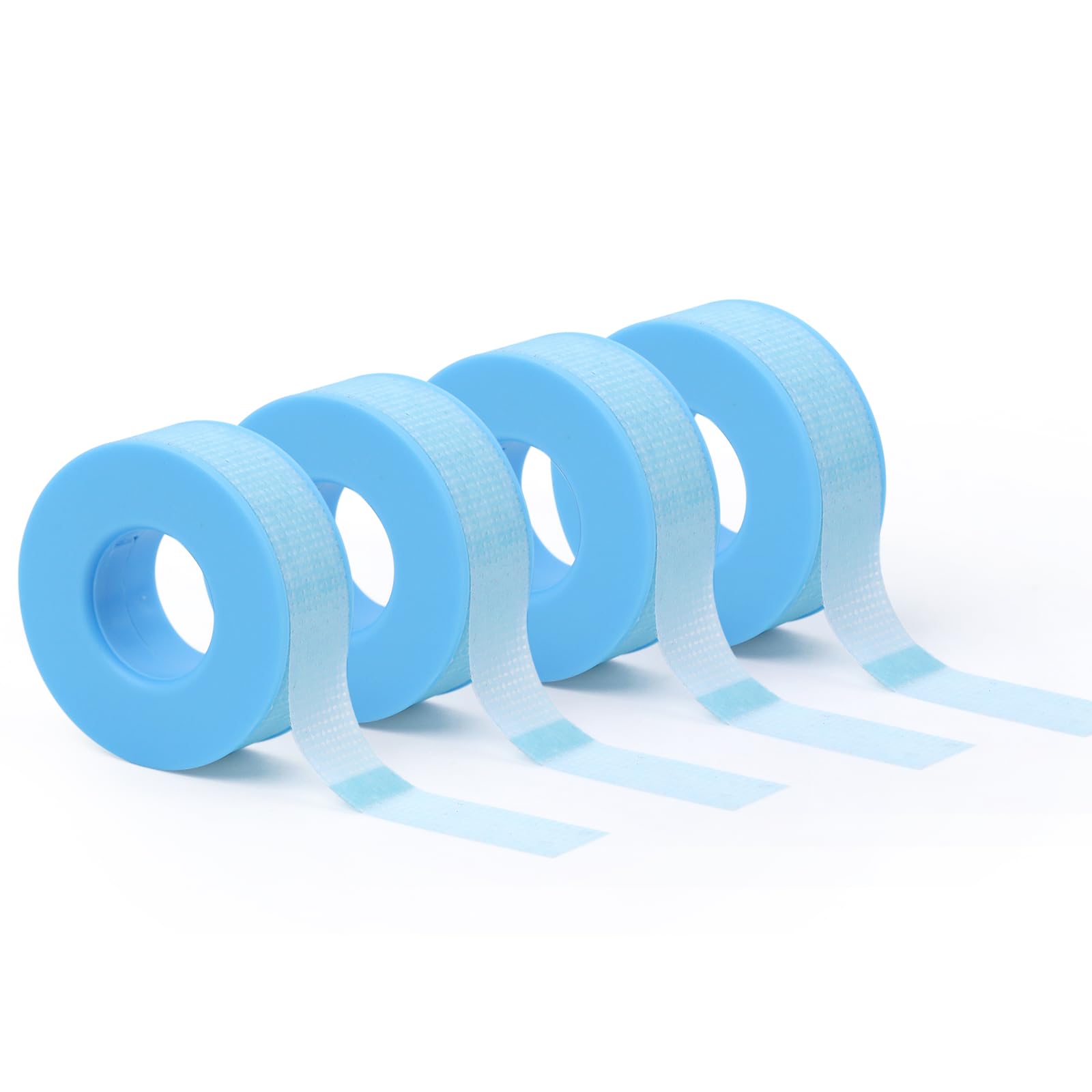 LZM Eyelash Extension Tape - 0.5in x 4yd Silicone Gel, Breathable Micropore, Pain-Free Removal, Makeup-Friendly (Blue, 4 Rolls)