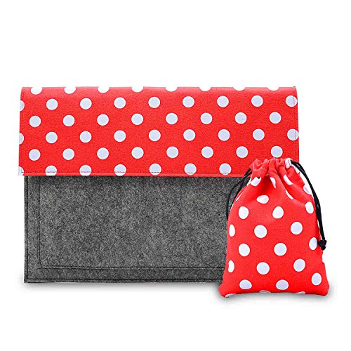 Phenas 13.3-Inch Felt and Canvas Handmade Sleeve Case Cover Bag Protective Carrying Briefcase with Extra Pocket, Red Dot