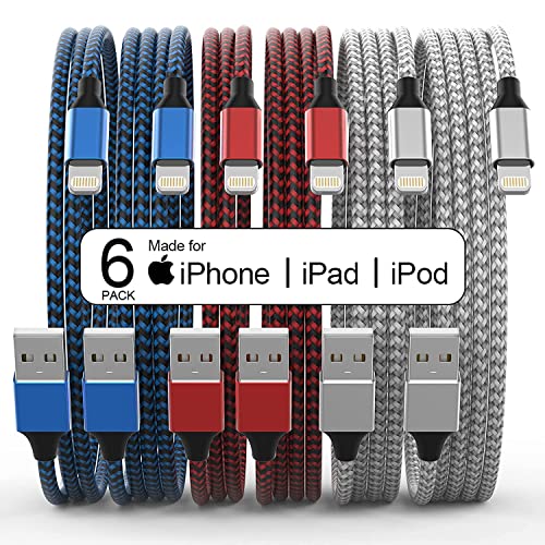 [Apple MFi Certified] iPhone Ladekabel, 6 Stück 1/1/2/2/2/3M iPhone Lightning Kabel, Nylon Braided USB A iPhone Kabel für iPhone 14 Pro/14/13 Pro/13/12 Pro Max/11/XS/XR/8/6P iPad und Mehr(3 Farben)