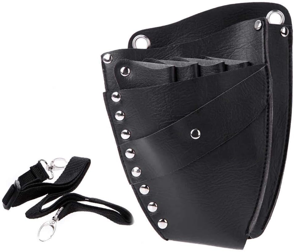 Sweet Pea® PU Leather Rivet Hair Scissor Bag Clips Bag Hairdressing Scissor Holster Stand with Waist Shoulder Belt Black.