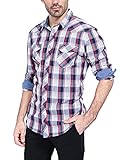 Bentibo Mens Burgundy Plaid Casual Dress Shirt Long Sleeve Button Down Shirts M