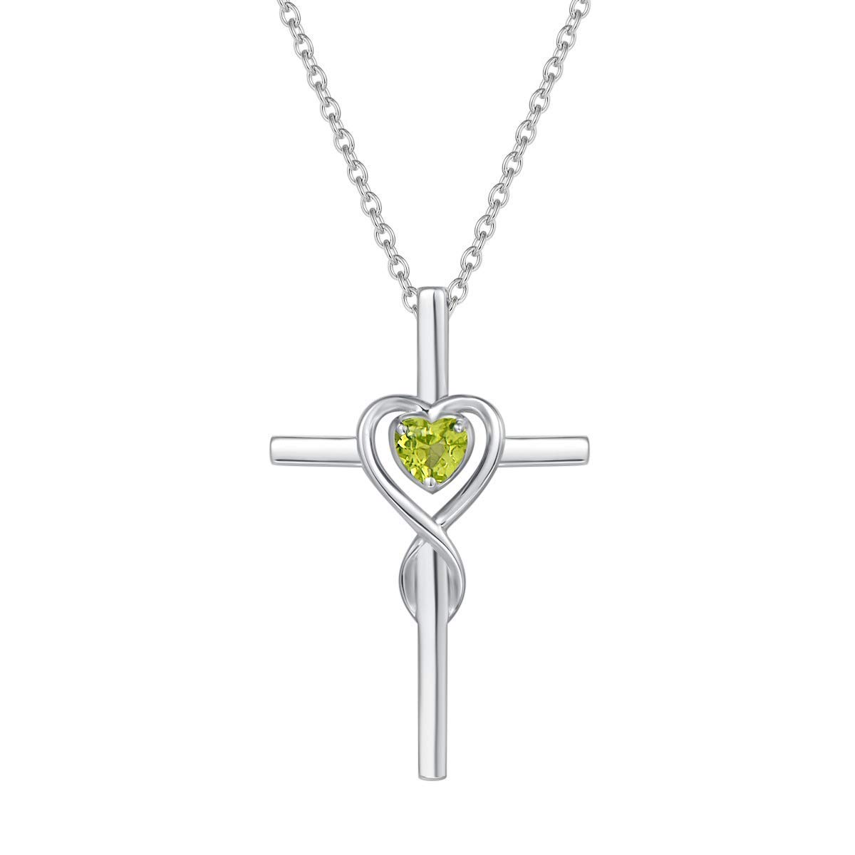 FANCIME 925 Sterling Silver Cross Infinity Heart Pendant Necklace with Natural Peridot Gemstone Fine Jewellery for Women Girls - Chain Length: 16 + 2 Inch — image 1