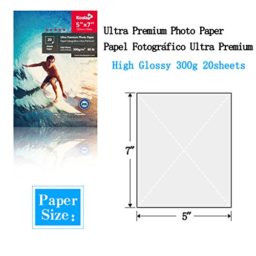 KOALA Photo Paper 5x7 inch 20 Sheets, High Glossy Compatible with All Inkjet Printer, for Photo studio and Photograph Fan