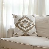 IKATYARN Beige Aztec Pattern Embroidery Throw Pillow Cover,Boho Tribal Geometric Pillowcase, Modern Farmhouse Brown Cushion Case for Couch Sofa Bed, 18"x18"