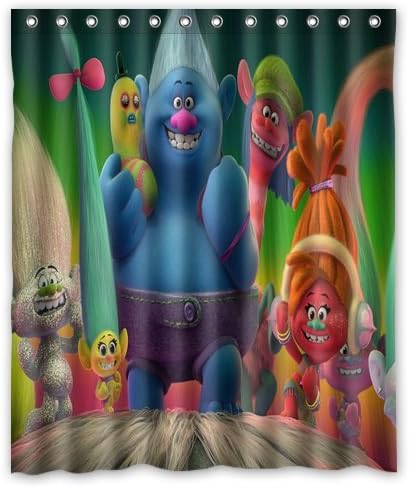 Custom Animation Trolls Colorful Waterproof Fabric Bathroom Shower Curtain 60" x 72"