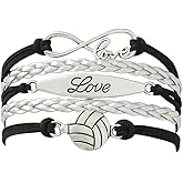 Sportybella Volleyball Bracelet, Black and Silver Adjustable Infinity Love Charm Bracelet, Volleyball Jewelry and Accessories, Gift for Teens, Players, and Teams