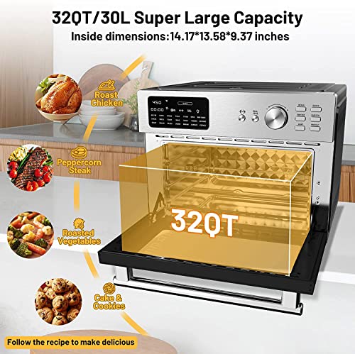 Dxmocos 30L Air Fryer Toaster Oven, Stainless Steel Air Fryer Rotisserie Combo, 21 in 1 Countertop Ovens, Innovative 360 ° Air Frying Technology, Large Air Fryers Oven