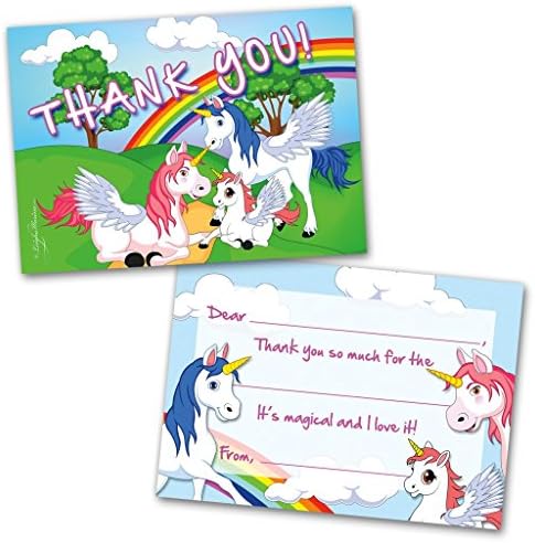 Thank You Cards | 20 Cards with Envelopes | Unicorns and Rainbows Themed | Made for Kids | Flat Style | Colorful Design | Thank You Greeting Cards | Kids Thank You Cards | Children Thank You Cards