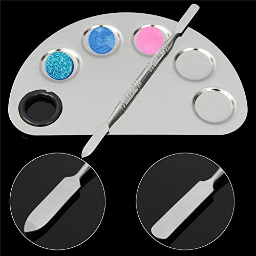 Pro Stainless Steel Makeup Palette with Spatula Tool, 5-well Nail-art Cosmetics Makeup Palettes Board Polishing for Professional Nail Art Eye Shadow Eyelash Makeup Organizer Pigment Blending highlight - Thumbnail 5
