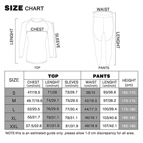 Men's Thermal Underwear Wintergear Fleece Long Johns Compression Base Layer Set Skiing Warm Top & Bottom (Black, XXL)