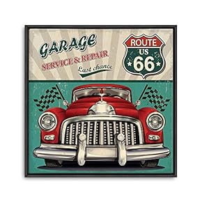 Framed Canvas Wall Art for Living Room, Bedroom Vintage Garage Canvas Prints for Home Decoration Ready to Hanging - 16x16 inches