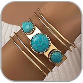 ANGLEQUEEN Western Turquoise Bracelets for Women Vintage Chunky Cuff Bracelet Turquoise Country Bracelets Adjustable Boho Cuff Bracelet Western Country Costume Jewelry Accessories