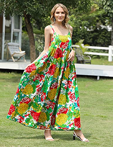 YESNO Summer Dresses for Women Casual Loose Bohemian Floral Dress with Pockets Spaghetti Strap Maxi Dress E75 - Image 3