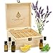 Essential Oil Box Organizer (Holds 25) - Stores Roller Ball Bottles & Other Oils Up To 15mL. Best Starter Wood Storage Case. Thick Foam Insert Secures Oils During Transit. Free EO Labels